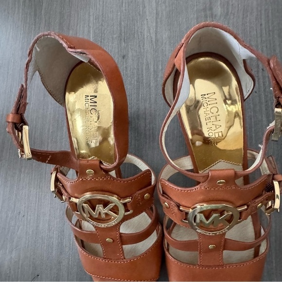 Michael Kors leather strappy gladiator brown camel heels size 8 - Picture 7 of 11